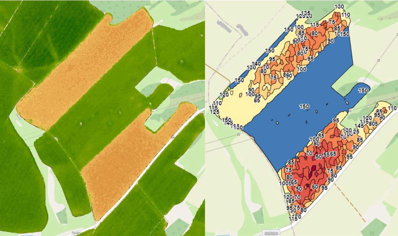 Obrázek 3: Dělené půdní bloky ovlivňují výslednou aplikační mapu.