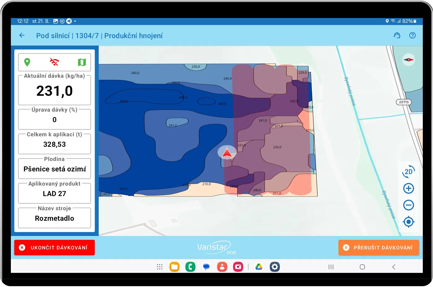 Obrazovka s aplikací Varistar